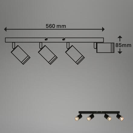 BRILONER Rub stropní bodové svítidlo, nastavitelné, akrylová ozdoba, 4-ramenné, 56cm, černá 2832045