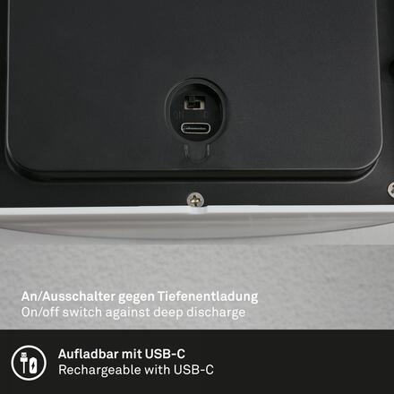 BRILONER LED nabíjecí nástěnné svítidlo, venkovní, pohybové čidlo, soumrakový senzor, IP44, černá 3795015