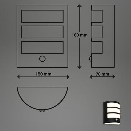 BRILONER LED nabíjecí nástěnné svítidlo, venkovní, pohybové čidlo, soumrakový senzor, IP44, černá 3795015