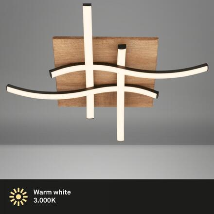 BRILONER Vinka LED stropní svítidlo, tvar vlny, dekor dřeva, teple bílé světlo, černá/dřevo, 47,5x47,5cm 3816014