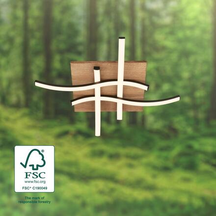 BRILONER Vinka LED stropní svítidlo, tvar vlny, dekor dřeva, teple bílé světlo, černá/dřevo, 47,5x47,5cm 3816014