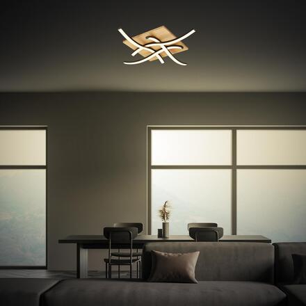 BRILONER Vinka LED stropní svítidlo, tvar vlny, dekor dřeva, teple bílé světlo, černá/dřevo, 47,5x47,5cm 3816014