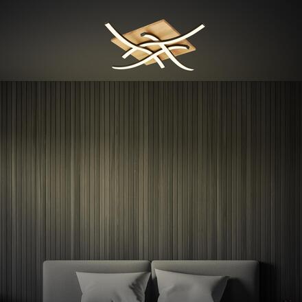 BRILONER Vinka LED stropní svítidlo, tvar vlny, dekor dřeva, teple bílé světlo, černá/dřevo, 47,5x47,5cm 3816014