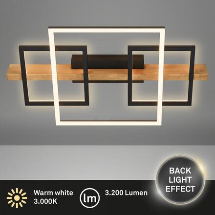 BRILONER Cadre LED stropní svítidlo, přímé a nepřímé osvětlení, 3-krokové spínání, 3 rámy, dekor dřeva, 55x30 cm, černá/dřevo 3840014