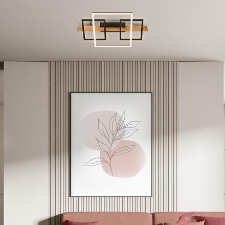 BRILONER Cadre LED stropní svítidlo, přímé a nepřímé osvětlení, 3-krokové spínání, 3 rámy, dekor dřeva, 55x30 cm, černá/dřevo 3840014