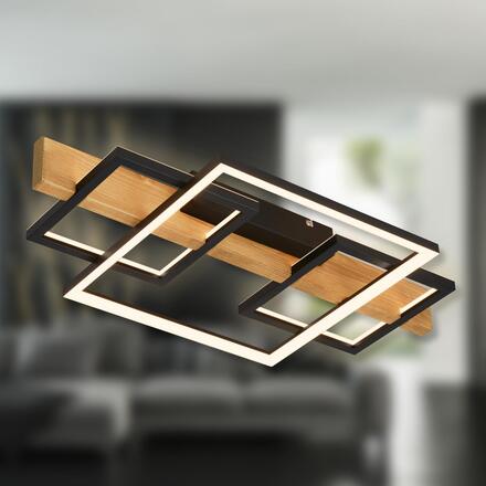 BRILONER Cadre LED stropní svítidlo, přímé a nepřímé osvětlení, 3-krokové spínání, 3 rámy, dekor dřeva, 55x30 cm, černá/dřevo 3840014