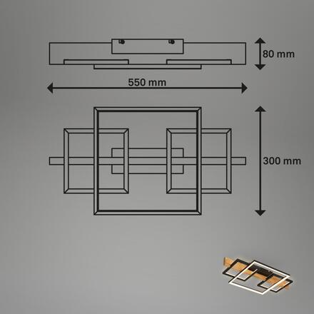 BRILONER Cadre LED stropní svítidlo, přímé a nepřímé osvětlení, 3-krokové spínání, 3 rámy, dekor dřeva, 55x30 cm, černá/dřevo 3840014