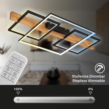 BRILONER Cadre LED stropní svítidlo, přímé a nepřímé osvětlení, dálkový ovladač, černá/dřevo 3841014