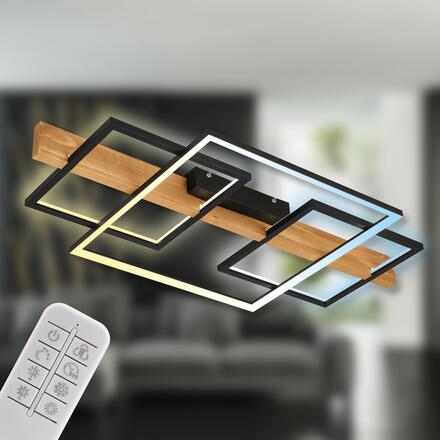 BRILONER Cadre LED stropní svítidlo, přímé a nepřímé osvětlení, dálkový ovladač, černá/dřevo 3841014