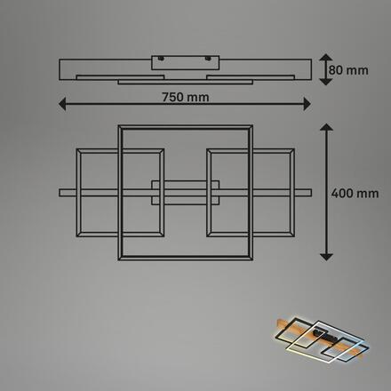 BRILONER Cadre LED stropní svítidlo, přímé a nepřímé osvětlení, dálkový ovladač, černá/dřevo 3841014
