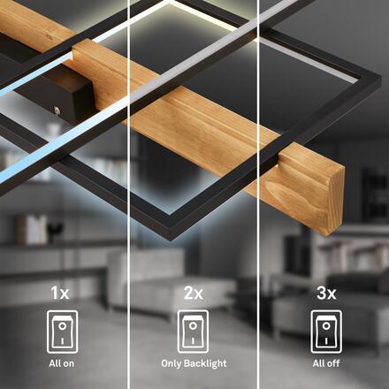 BRILONER Cadre LED stropní svítidlo, přímé a nepřímé osvětlení, dálkový ovladač, černá/dřevo 3841014