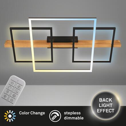 BRILONER Cadre LED stropní svítidlo, přímé a nepřímé osvětlení, dálkový ovladač, černá/dřevo 3841014