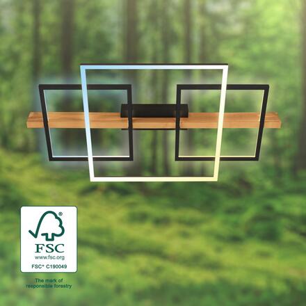 BRILONER Cadre LED stropní svítidlo, přímé a nepřímé osvětlení, dálkový ovladač, černá/dřevo 3841014