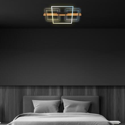 BRILONER Cadre LED stropní svítidlo, přímé a nepřímé osvětlení, dálkový ovladač, černá/dřevo 3841014