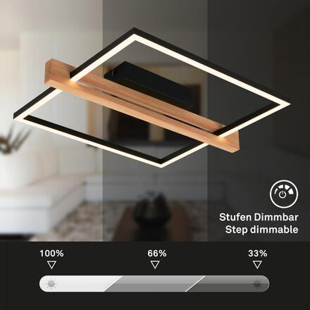 BRILONER Moldura LED stropní svítidlo, stmívatelné, paměťová funkce, 14W, 1650 lm, černá/dřevo 3842014