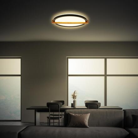 BRILONER Remsa LED stropní svítidlo, dekor dřeva, přímé a nepřímé osvětlení, oválné 31,5x29 cm, černá/dřevo 3844015