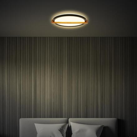 BRILONER Remsa LED stropní svítidlo, dekor dřeva, přímé a nepřímé osvětlení, oválné 31,5x29 cm, černá/dřevo 3844015