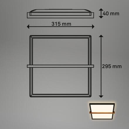 BRILONER Remsa LED stropní svítidlo, dekor dřeva, přímé a nepřímé osvětlení, hranaté 31,5x29 cm, černá/dřevo 3845015