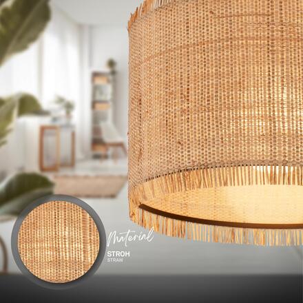 BRILONER Stropní svítidlo Borra 40x29 cm – stínidlo ze slámy, E27, max. 10W, on/off, béžová / černá 3854014