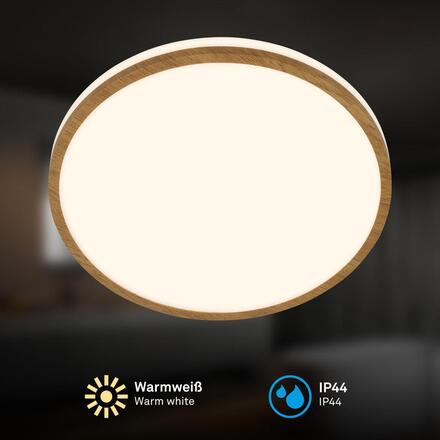 BRILONER Acorus W stropní svítidlo pr.28 cm - 12W, 1200lm, LED, IP44, teplá bílá, bílé/dřevo 3870014