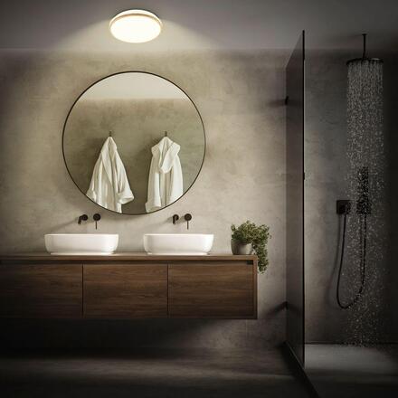 BRILONER Acorus W stropní svítidlo pr.28 cm - 12W, 1200lm, LED, IP44, teplá bílá, bílé/dřevo 3870014