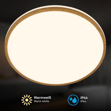 BRILONER Acorus W stropní svítidlo pr.33 cm - 18W, 1850lm, LED, IP44, teplá bílá, bílé/dřevo 3871014