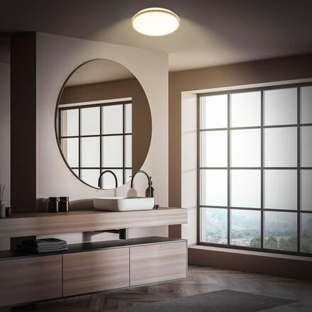 BRILONER Acorus W stropní svítidlo pr.33 cm - 18W, 1850lm, LED, IP44, teplá bílá, bílé/dřevo 3871014