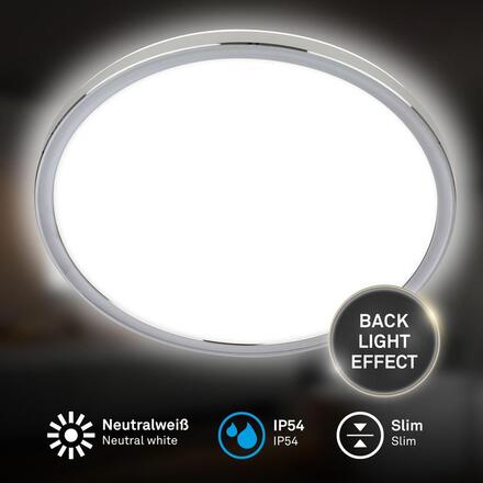 BRILONER Pulap stropní svítidlo pr.29,3 cm - 18W, 2400lm, LED, přímé a nepřímé osvětlení, IP54, neutrální bílá, chrom 3872018