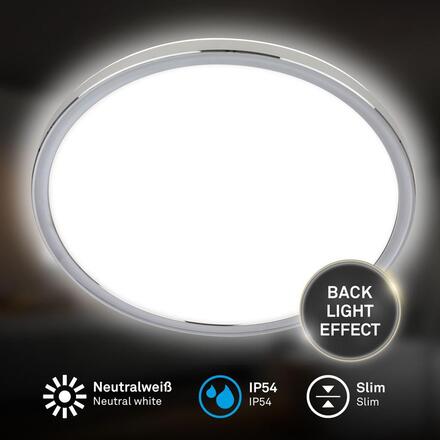 BRILONER Pulap stropní svítidlo pr.42 cm - 22W, 3000lm, LED, přímé a nepřímé osvětlení, IP54, neutrální bílá, chrom 3873018
