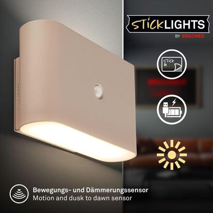 BRILONER Chat nástěnné svítidlo - 3W, 270lm, bezdrátová, LED, s pohybovým čidlem, béžová 3878011