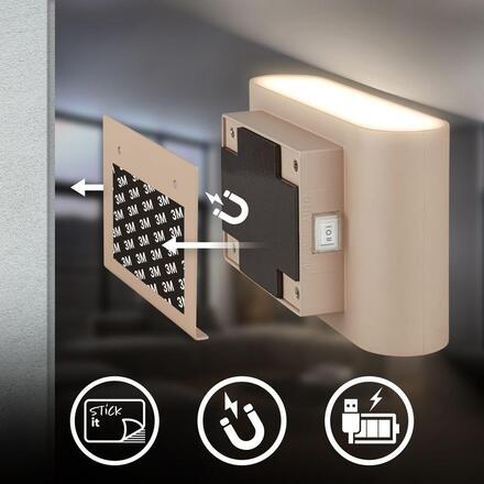BRILONER Chat nástěnné svítidlo - 3W, 270lm, bezdrátová, LED, s pohybovým čidlem, béžová 3878011