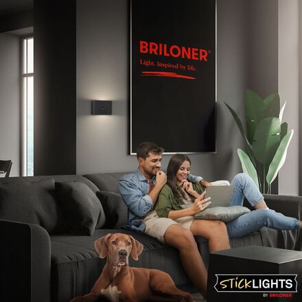 BRILONER Chat nástěnné svítidlo - 3W, 270lm, bezdrátová, LED, s pohybovým čidlem, černá 3878015