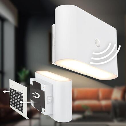 BRILONER Chat nástěnné svítidlo - 3W, 270lm, bezdrátová, LED, s pohybovým čidlem, bílé 3878016