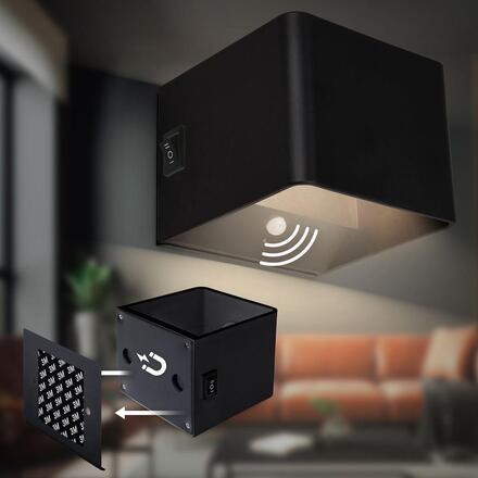 BRILONER Borra nástěnné svítidlo - 1,5W, 100lm, bezdrátové, LED, s pohybovým čidlem, černé 3879015
