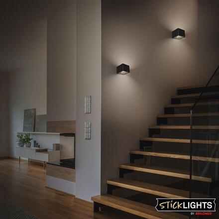 BRILONER Borra nástěnné svítidlo - 1,5W, 100lm, bezdrátové, LED, s pohybovým čidlem, černé 3879015