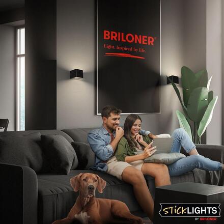 BRILONER Borra nástěnné svítidlo - 1,5W, 100lm, bezdrátové, LED, s pohybovým čidlem, černé 3879015