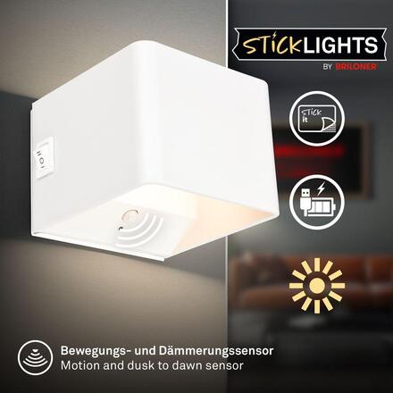 BRILONER Borra nástěnné svítidlo - 1,5W, 100lm, bezdrátové, LED, s pohybovým čidlem, bílé 3879016