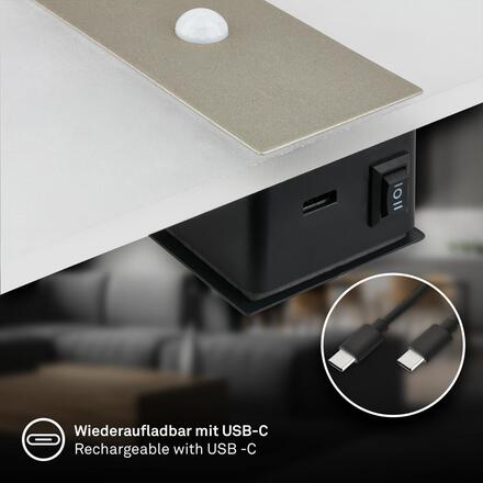 BRILONER Aura nástěnné svítidlo - 2,5W, 100lm, nabíjecí, LED, s pohybové čidlo, matný nikl 3888012