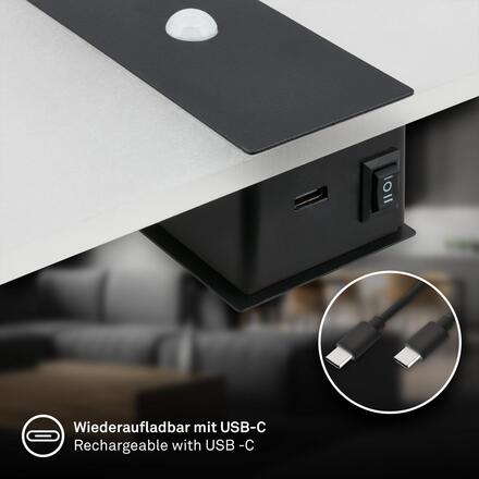 BRILONER Aura nástěnné svítidlo - 2,5W, 100lm, nabíjecí, LED, s pohybové čidlo, černá 3888015
