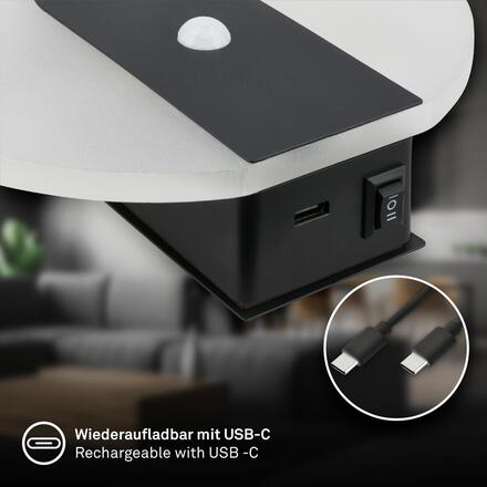 BRILONER Taro nástěnné svítidlo - 2,5W, 100lm, bezdrátové, LED, s pohybové čidlo, černá 3889015