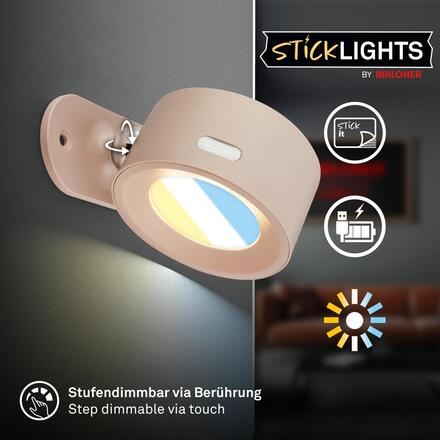 BRILONER Tari nástěnné bodové svítidlo - 1,6W, 160lm, LED, nabíjecí, CCT, stmívatelné, bezdrátové, béžová 3896011