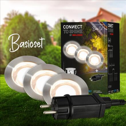 BRILONER CONNECT TO SHINE startovací sada Kebony 3ks LED zapuštěných svítidel do země pr.30mm, IP67 3912032