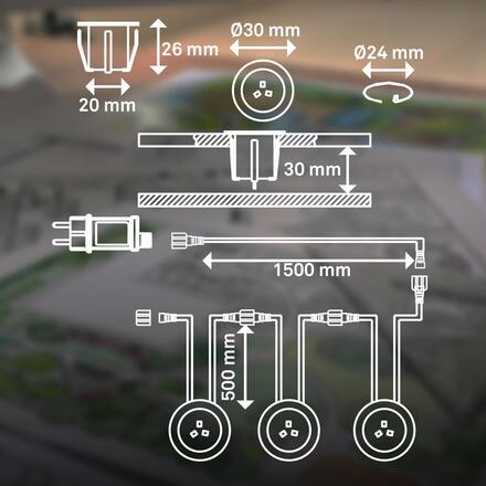 BRILONER CONNECT TO SHINE startovací sada Kebony 3ks LED zapuštěných svítidel do země pr.30mm, IP67 3912032