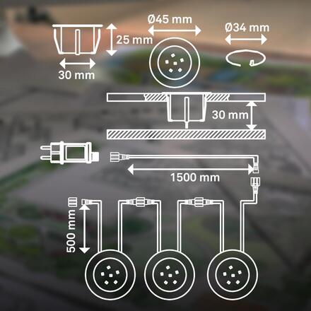 BRILONER CONNECT TO SHINE startovací sada Padouk 3ks LED zapuštěných svítidel do země, IP67 3914032