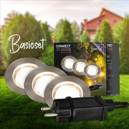BRILONER CONNECT TO SHINE startovací sada 12V zahradní osvětlení - trafo, 3x LED svítidlo do země, IP67, stříbrná 3916032