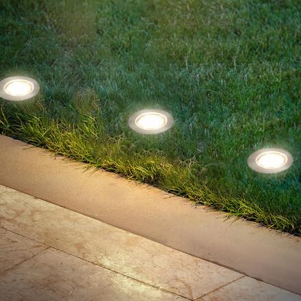 BRILONER CONNECT TO SHINE startovací sada 12V zahradní osvětlení - trafo, 3x LED svítidlo do země, IP67, stříbrná 3916032