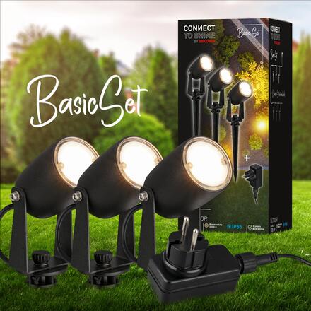 BRILONER CONNECT TO SHINE startovací sada 12V zahradní osvětlení - trafo, 3x LED bodové svítidlo se zápichem, nastavitelné, IP65, černá 3927035
