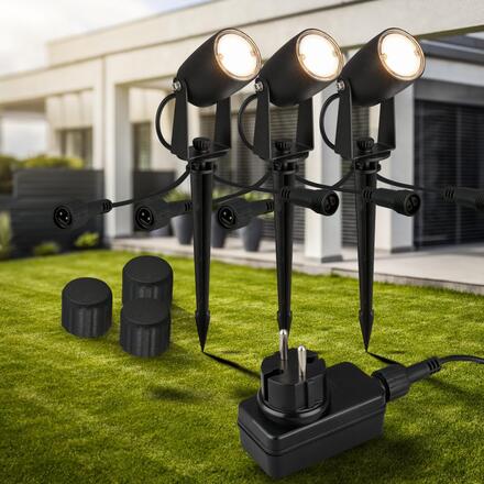 BRILONER CONNECT TO SHINE startovací sada 12V zahradní osvětlení - trafo, 3x LED bodové svítidlo se zápichem, nastavitelné, IP65, černá 3927035