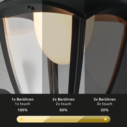 BRILONER LED nabíjecí nástěnné svítidlo, venkovní, retro, dotykový vypínač, vyměnitelné baterie, vč. USB-C kabelu, stmívatelné, IP44, černá 3929015