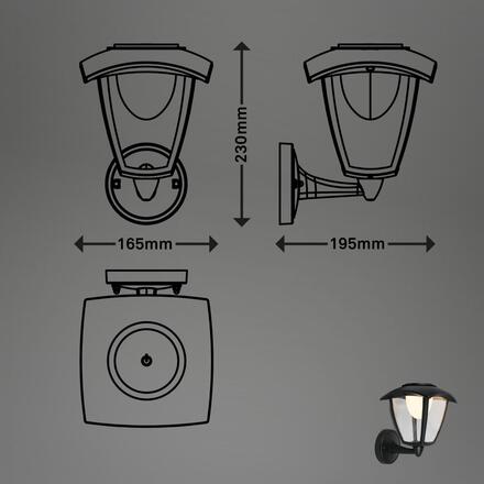 BRILONER LED nabíjecí nástěnné svítidlo, venkovní, retro, dotykový vypínač, vyměnitelné baterie, vč. USB-C kabelu, stmívatelné, IP44, černá 3929015